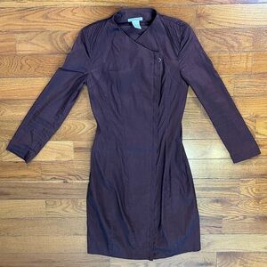 Sarah Pacini Deep Burgundy Zip Front Long Sleeve Linen Blend Dress Womens 0